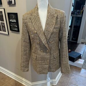 Women's Gold Tweed Double-Breasted Blazer